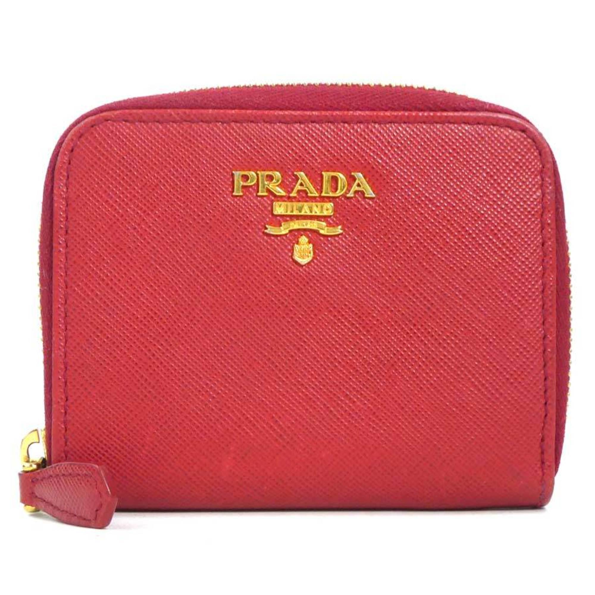 Prada Wallet/Coin Case Leather Red Men's Women's H30996a